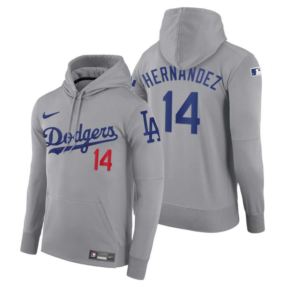 Men Los Angeles Dodgers 14 Hernandez gray road hoodie 2021 MLB Nike Jerseys